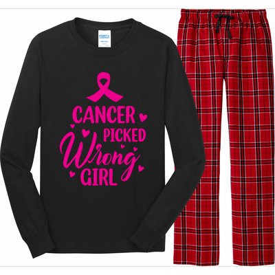 Cancer Picked Wrong Girl Breast Cancer Awareness Supporter Long Sleeve Pajama Set