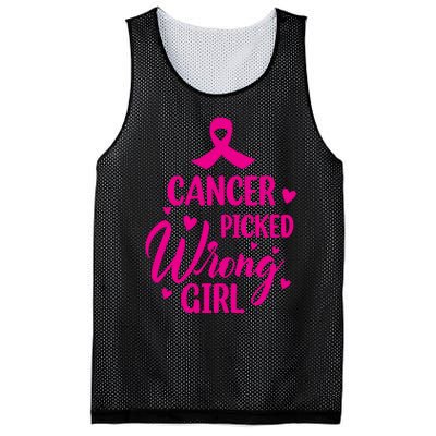 Cancer Picked Wrong Girl Breast Cancer Awareness Supporter Mesh Reversible Basketball Jersey Tank