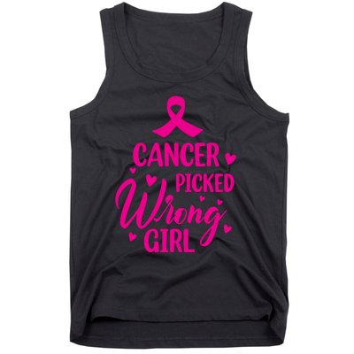 Cancer Picked Wrong Girl Breast Cancer Awareness Supporter Tank Top