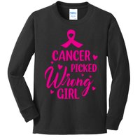 Cancer Picked Wrong Girl Breast Cancer Awareness Supporter Kids Long Sleeve Shirt