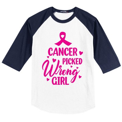 Cancer Picked Wrong Girl Breast Cancer Awareness Supporter Baseball Sleeve Shirt