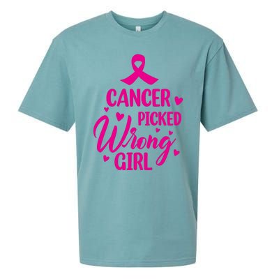 Cancer Picked Wrong Girl Breast Cancer Awareness Supporter Sueded Cloud Jersey T-Shirt