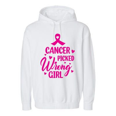 Cancer Picked Wrong Girl Breast Cancer Awareness Supporter Garment-Dyed Fleece Hoodie