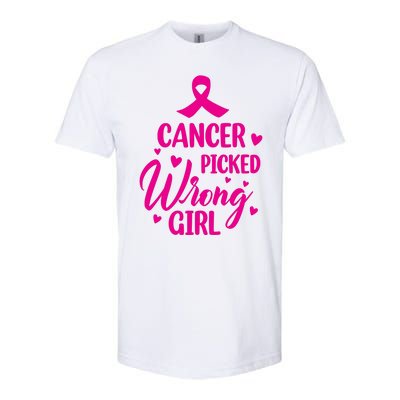 Cancer Picked Wrong Girl Breast Cancer Awareness Supporter Softstyle CVC T-Shirt