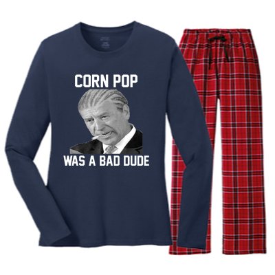 Corn Pop Was A Bad Dude Joe Biden Parody Women's Long Sleeve Flannel Pajama Set 