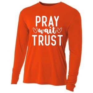 Christian Pray Wait Trust Bible Verse Gift Cooling Performance Long Sleeve Crew