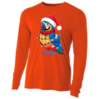 Christmas Parrots Wearing Santa Hat Xmas Light Cool Gift Cooling Performance Long Sleeve Crew