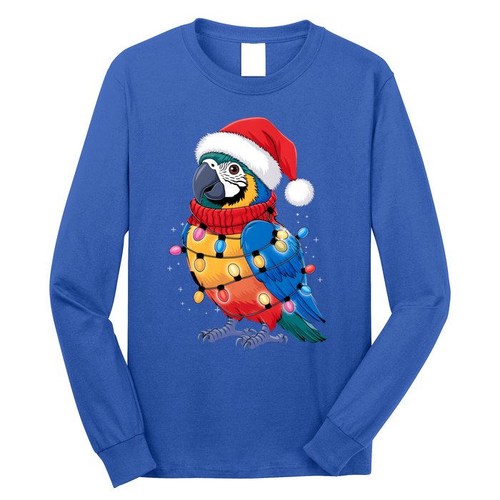 Christmas Parrots Wearing Santa Hat Xmas Light Cool Gift Long Sleeve Shirt