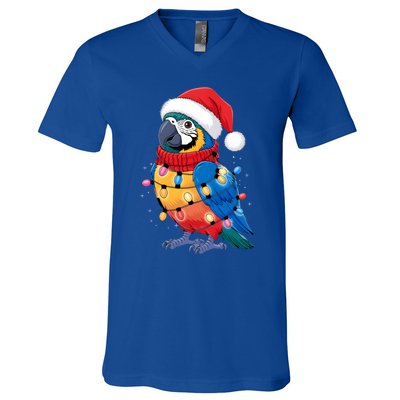 Christmas Parrots Wearing Santa Hat Xmas Light Cool Gift V-Neck T-Shirt