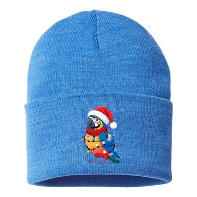 Christmas Parrots Wearing Santa Hat Xmas Light Cool Gift Sustainable Knit Beanie