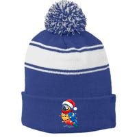 Christmas Parrots Wearing Santa Hat Xmas Light Cool Gift Stripe Pom Pom Beanie