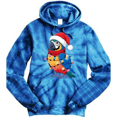 Christmas Parrots Wearing Santa Hat Xmas Light Cool Gift Tie Dye Hoodie