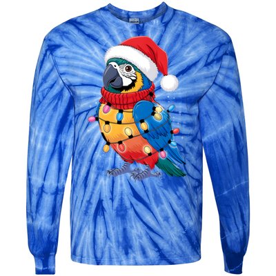 Christmas Parrots Wearing Santa Hat Xmas Light Cool Gift Tie-Dye Long Sleeve Shirt