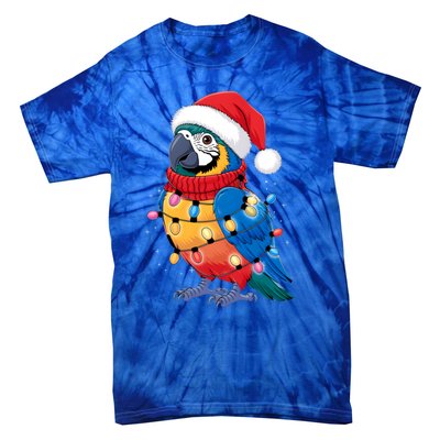 Christmas Parrots Wearing Santa Hat Xmas Light Cool Gift Tie-Dye T-Shirt