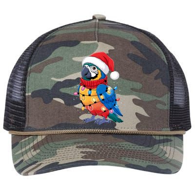 Christmas Parrots Wearing Santa Hat Xmas Light Cool Gift Retro Rope Trucker Hat Cap