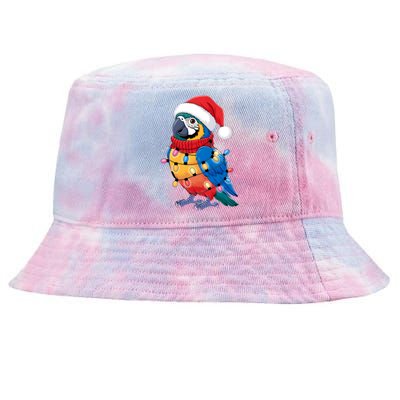 Christmas Parrots Wearing Santa Hat Xmas Light Cool Gift Tie-Dyed Bucket Hat