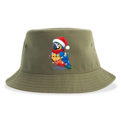 Christmas Parrots Wearing Santa Hat Xmas Light Cool Gift Sustainable Bucket Hat