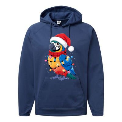 Christmas Parrots Wearing Santa Hat Xmas Light Cool Gift Performance Fleece Hoodie