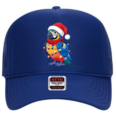 Christmas Parrots Wearing Santa Hat Xmas Light Cool Gift High Crown Mesh Back Trucker Hat