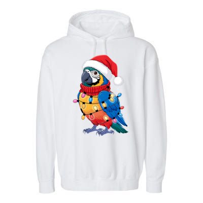 Christmas Parrots Wearing Santa Hat Xmas Light Cool Gift Garment-Dyed Fleece Hoodie