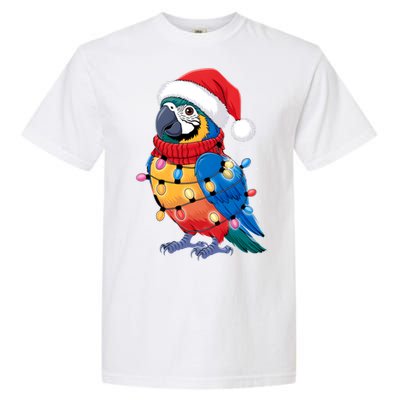 Christmas Parrots Wearing Santa Hat Xmas Light Cool Gift Garment-Dyed Heavyweight T-Shirt