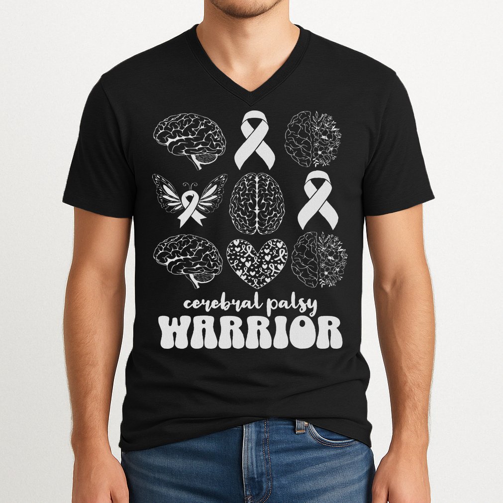 Cerebral Palsy Warrior Brain Damage Women Cp Awareness Month V-Neck T-Shirt