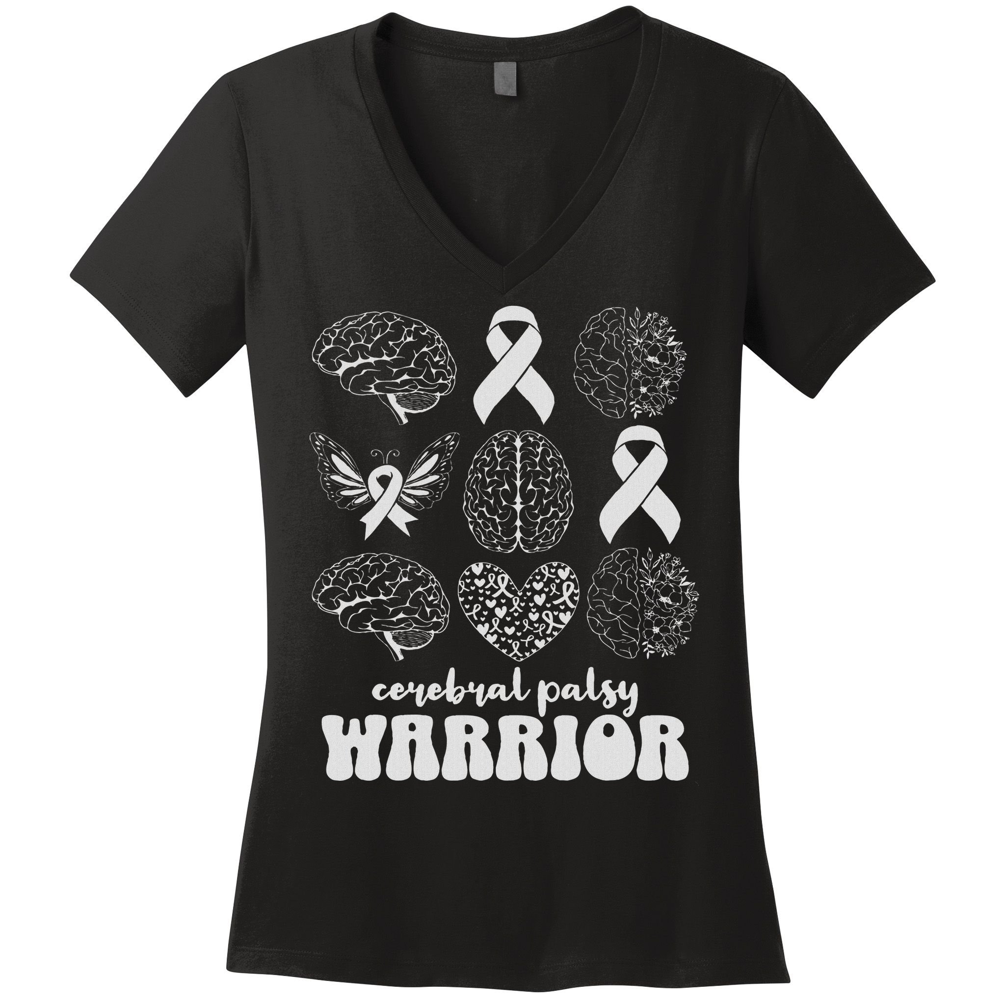 Cerebral Palsy Warrior Brain Damage Women Cp Awareness Month Women's V-Neck T-Shirt