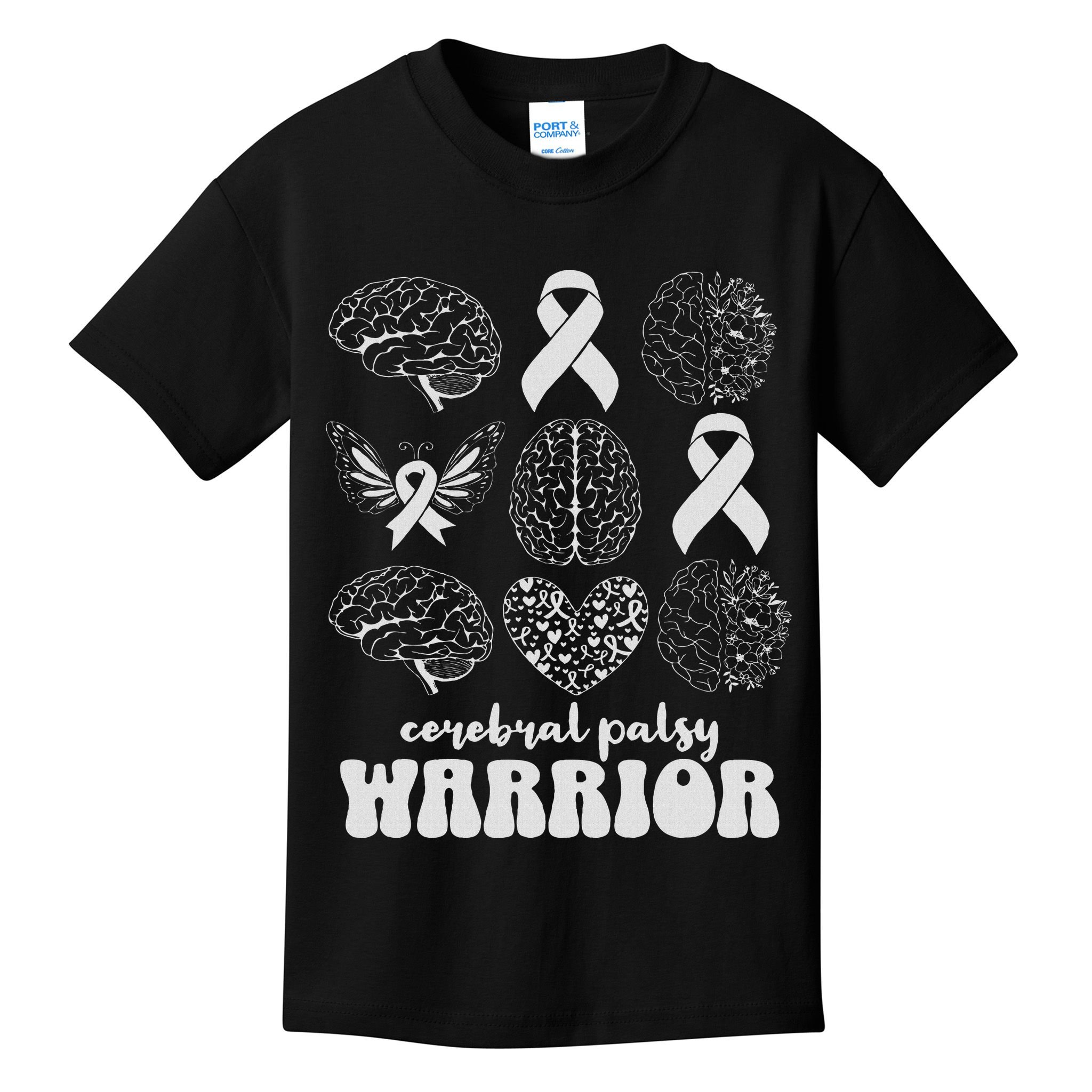 Cerebral Palsy Warrior Brain Damage Women Cp Awareness Month Kids T-Shirt
