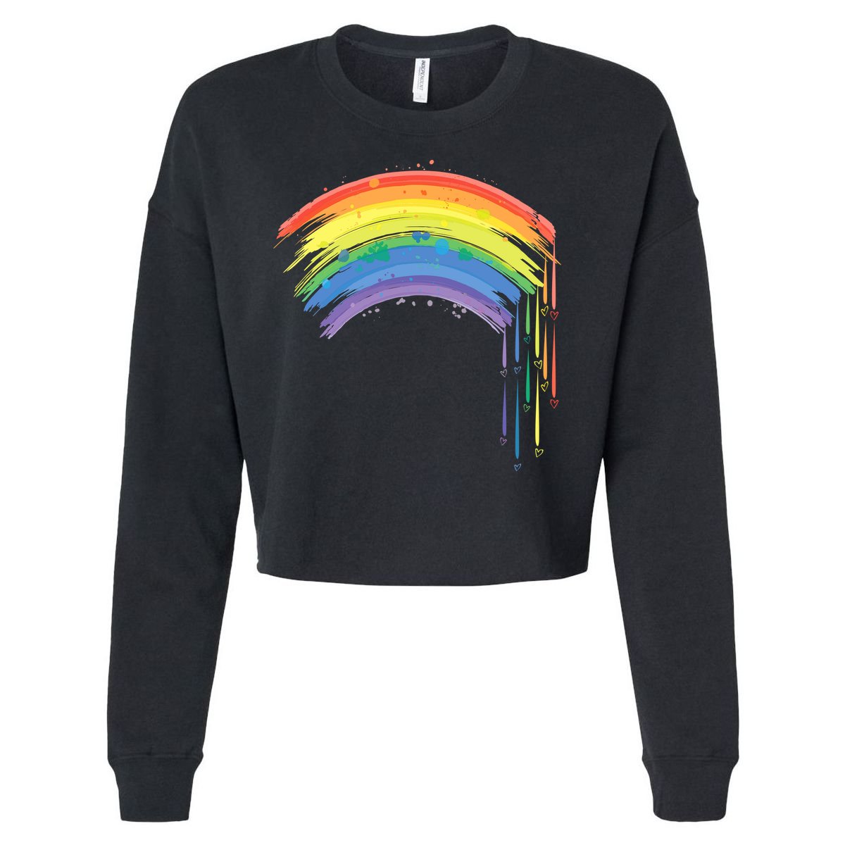 Cute Painted Watercolor Rainbow And Hearts Cropped Pullover Crew