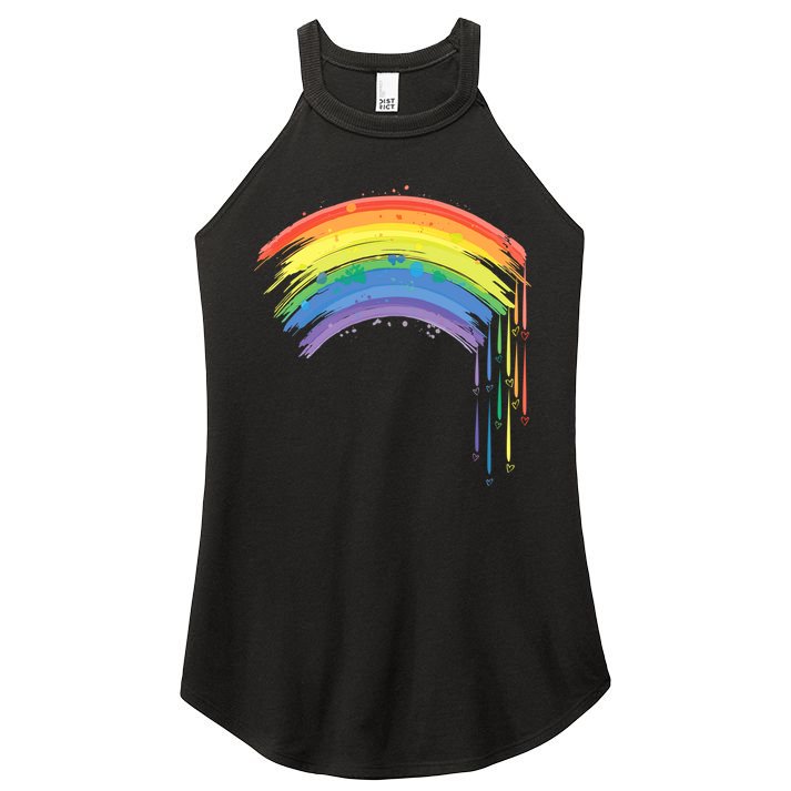 Cute Painted Watercolor Rainbow And Hearts Women's Perfect Tri Rocker Tank