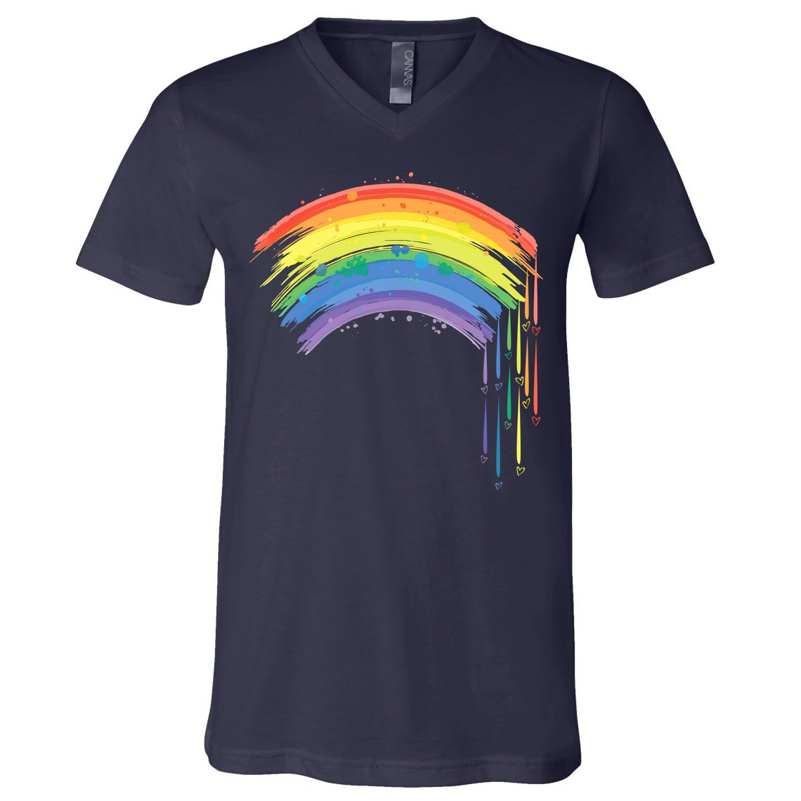 Cute Painted Watercolor Rainbow And Hearts V-Neck T-Shirt