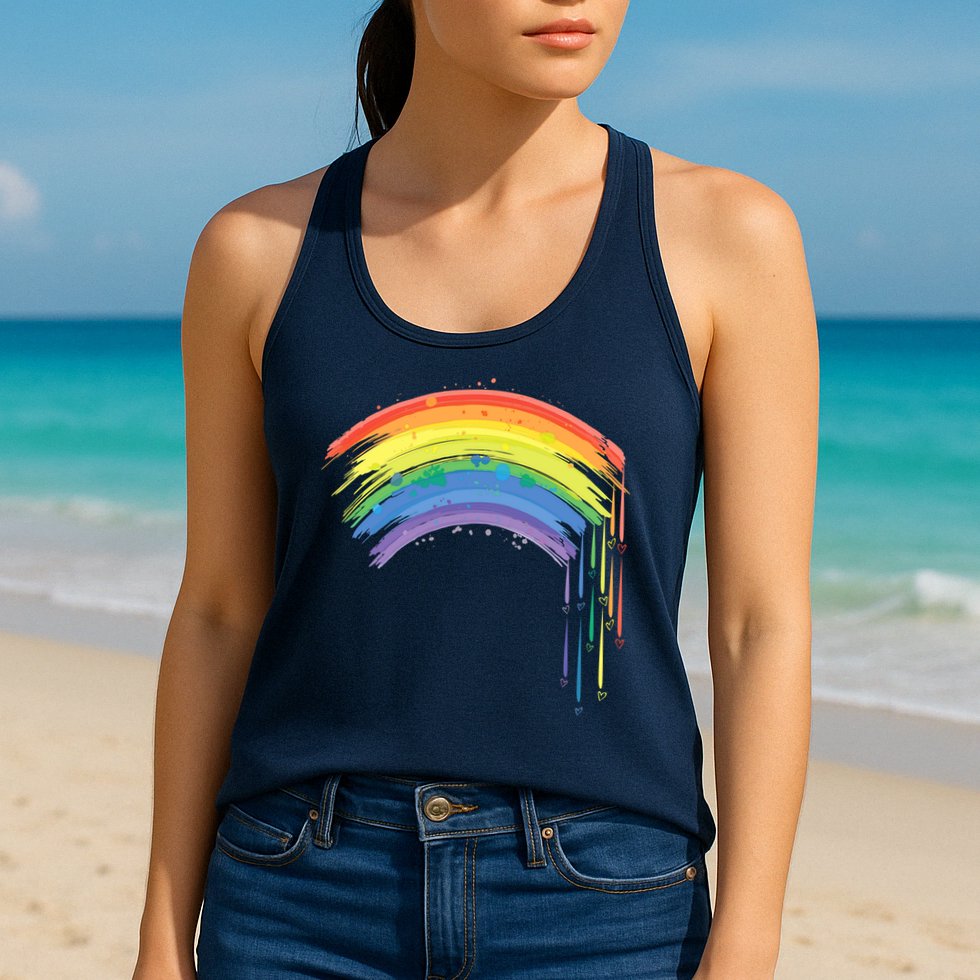 Cute Painted Watercolor Rainbow And Hearts Womens Tank Top