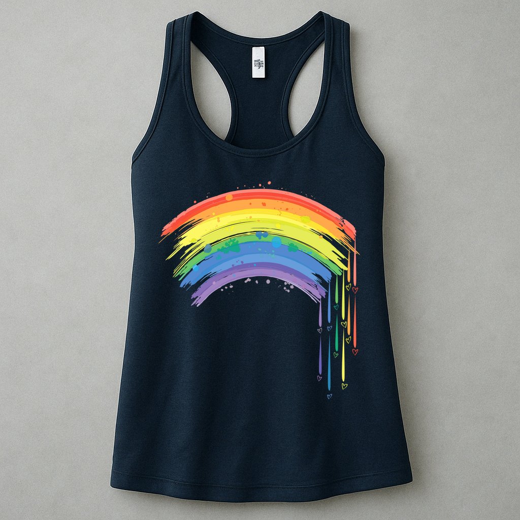 Cute Painted Watercolor Rainbow And Hearts Womens Tank Top