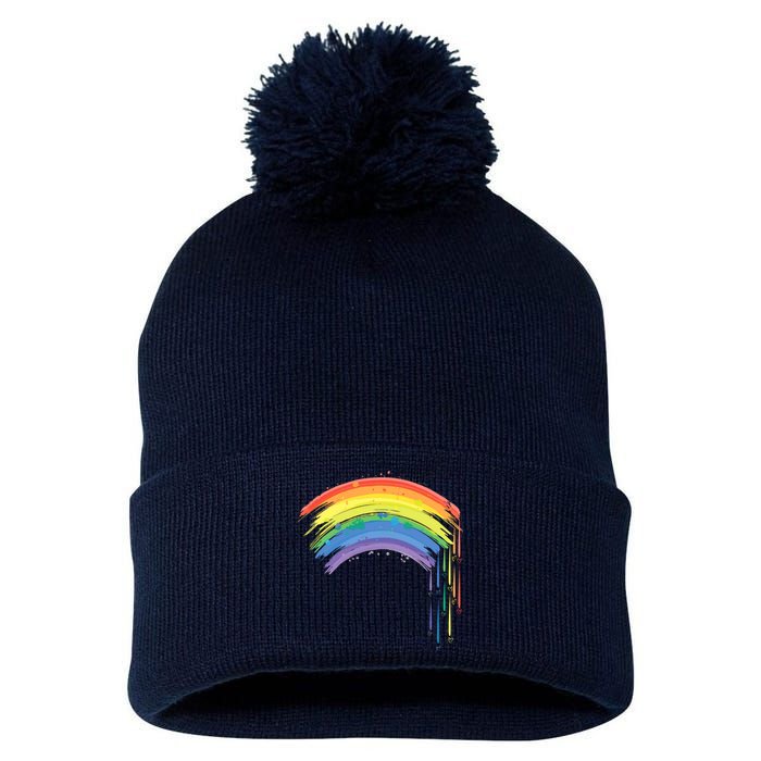 Cute Painted Watercolor Rainbow And Hearts Pom Pom 12in Knit Beanie