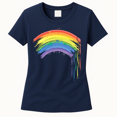 Cute Painted Watercolor Rainbow And Hearts Womens T-Shirt