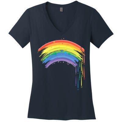 Cute Painted Watercolor Rainbow And Hearts Women's V-Neck T-Shirt