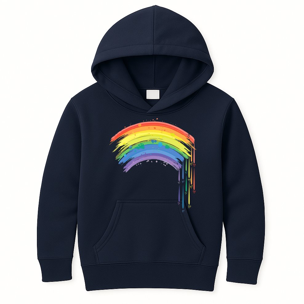 Cute Painted Watercolor Rainbow And Hearts Kids Hoodie