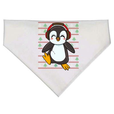 Cute Penguin With Headphones Penguin Christmas Cool Gift USA-Made Doggie Bandana