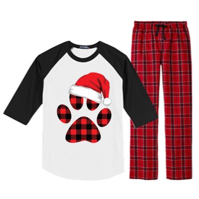 Christmas Pajama Women Girls Christmas Gifts Plaid Paw Raglan Sleeve Pajama Set