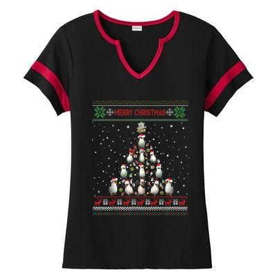 Cute Penguin Xmas Tree Ugly Christmas Funny Gift Boys Girls Great Gift Ladies Halftime Notch Neck Tee