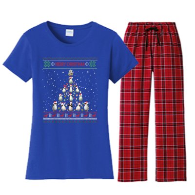 Cute Penguin Xmas Tree Ugly Christmas Funny Gift Boys Girls Great Gift Women's Flannel Pajama Set