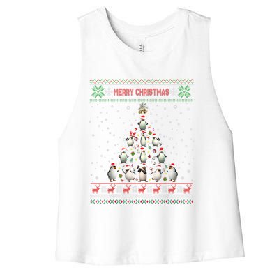 Cute Penguin Xmas Tree Ugly Christmas Funny Gift Boys Girls Great Gift Women's Racerback Cropped Tank