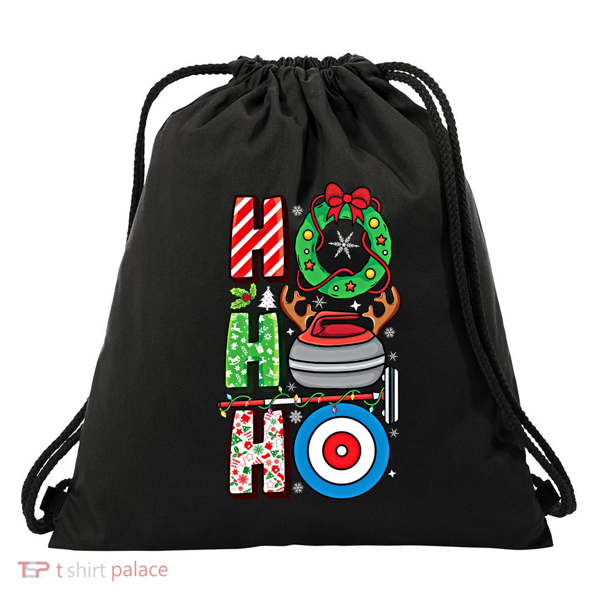 Curling Player Xmas Curling Broom Curler Christmas Curling Funny Gift Drawstring Bag