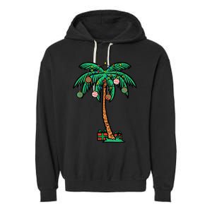 Christmas Palm Xmas Tree Tropical Beach Hawaii Garment-Dyed Fleece Hoodie