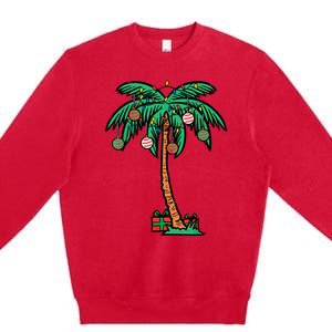 Christmas Palm Xmas Tree Tropical Beach Hawaii Premium Crewneck Sweatshirt