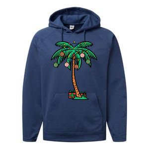 Christmas Palm Xmas Tree Tropical Beach Hawaii Performance Fleece Hoodie