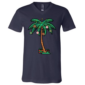 Christmas Palm Xmas Tree Tropical Beach Hawaii V-Neck T-Shirt