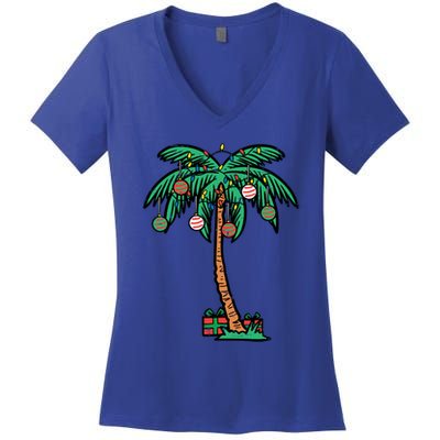 Christmas Palm Xmas Tree Tropical Beach Hawaii Cool Gift Women's V-Neck T-Shirt