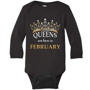 Cute Queens Are Born In February Birthday Wo Gift Baby Long Sleeve Bodysuit