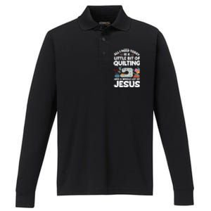 Cool Quilting Art Sewing Quilt Lover Quilter Performance Long Sleeve Polo